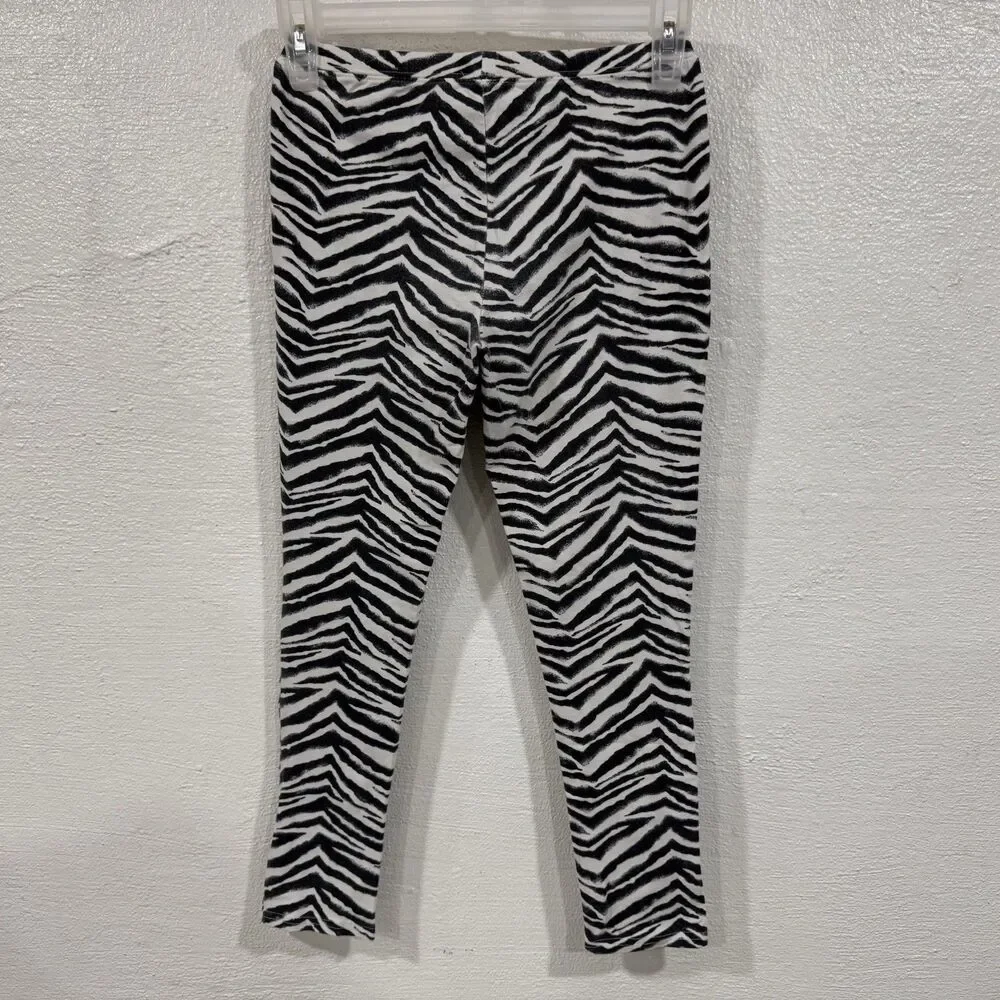 Faded Glory Girls L (10-12) Black White Zebra Print Leggings Soft Stretch Pants